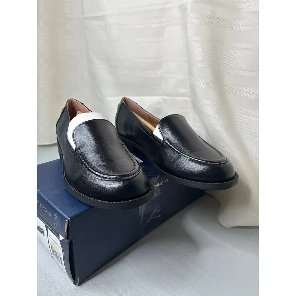 NIB Adrienne Vittadini Wave Womens 9 M Black Moc Toe Slip On Loafer Shoes